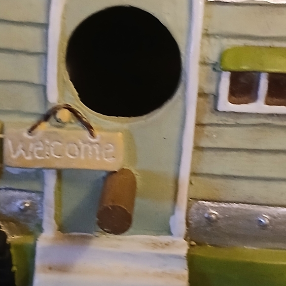 Ashland Mint Green and Silver Camper Birdhouse W/ 2 Blue Birds (011526M) - Picture 3 of 8